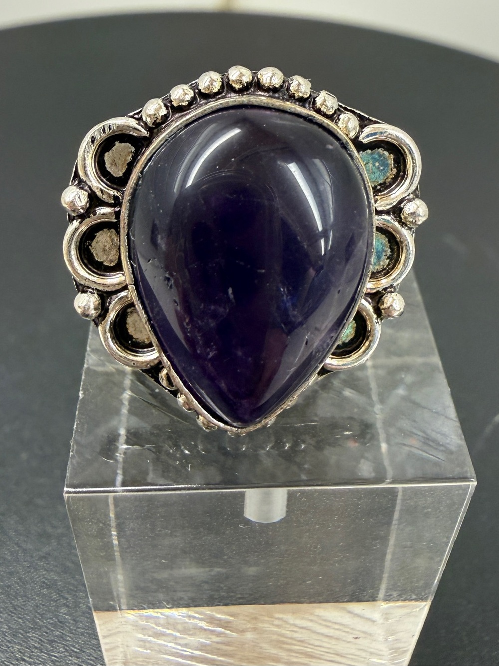 Silver Teardrop Amethyst Statement Ring - Purple